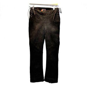 Vintage 90s Ralph Lauren Suede Leather Pants Size 0 Brown Lace Up Low Rise RARE